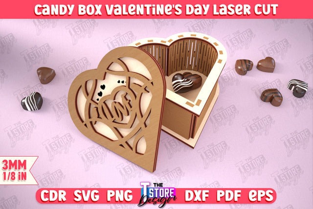 Candy Box Valentine's Day | Candy Treat Box | Box Heart Shape Box | CNC File SVG The T Store Design 