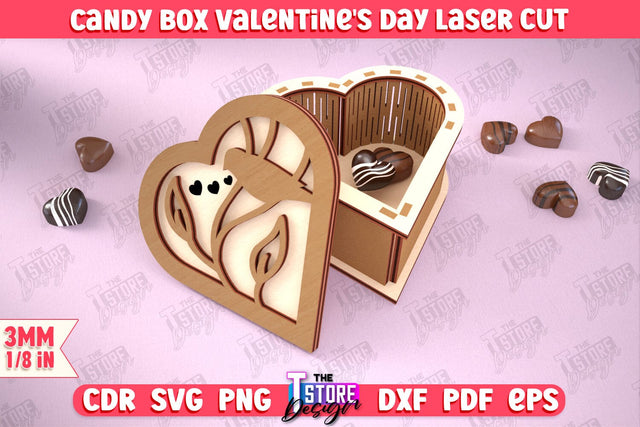 Candy Box Valentine's Day | Candy Treat Box | Box Heart Shape Box | CNC File SVG The T Store Design 