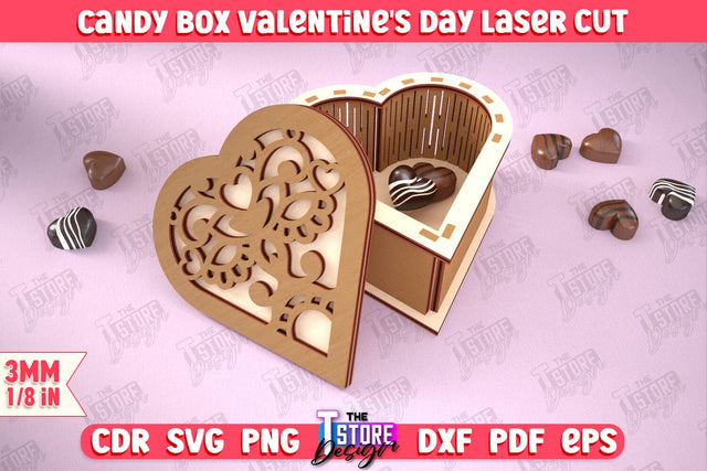 Candy Box Valentine's Day | Candy Treat Box | Box Heart Shape Box | CNC File SVG The T Store Design 
