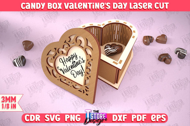 Candy Box Valentine's Day | Candy Treat Box | Box Heart Shape Box | CNC File SVG The T Store Design 