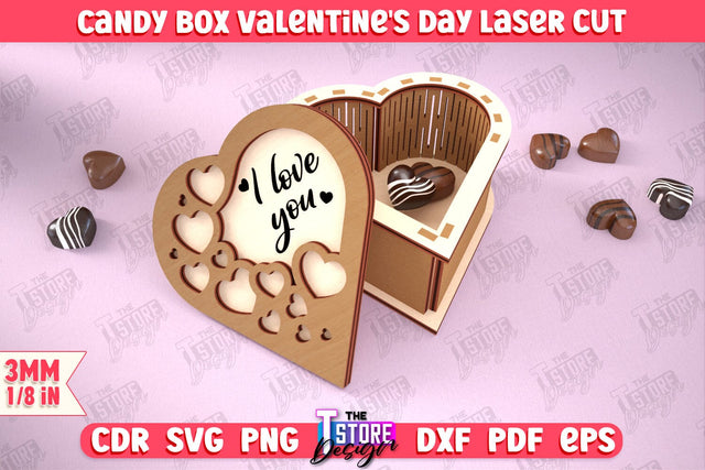 Candy Box Valentine's Day | Candy Treat Box | Box Heart Shape Box | CNC File SVG The T Store Design 