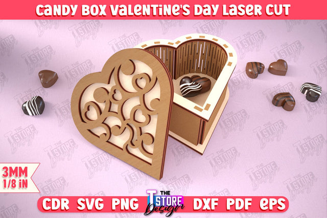 Candy Box Valentine's Day | Candy Treat Box | Box Heart Shape Box | CNC File SVG The T Store Design 