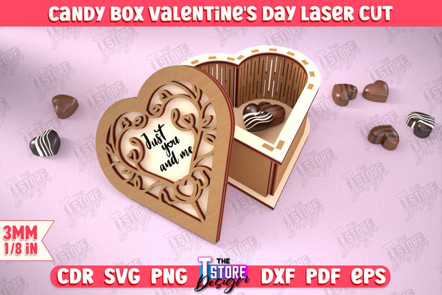 Candy Box Valentine's Day | Candy Treat Box | Box Heart Shape Box | CNC File SVG The T Store Design 