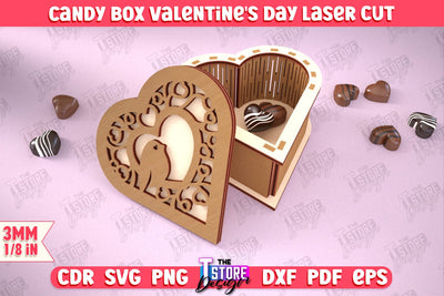 Candy Box Valentine's Day | Candy Treat Box | Box Heart Shape Box | CNC File SVG The T Store Design 