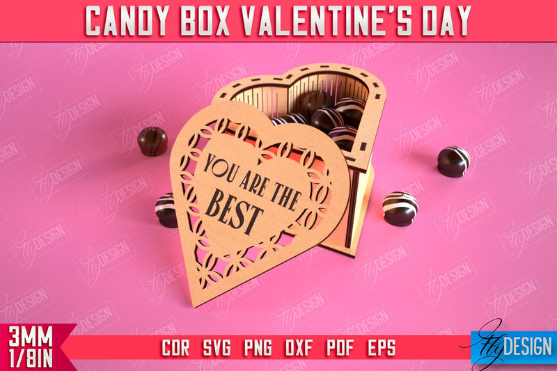 Candy Box Valentine's Day | Candy Treat Box | Heart Shape Box | CNC File SVG Fly Design 