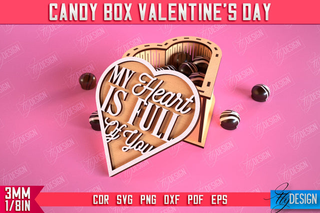 Candy Box Valentine's Day | Candy Treat Box | Heart Shape Box | CNC File SVG Fly Design 