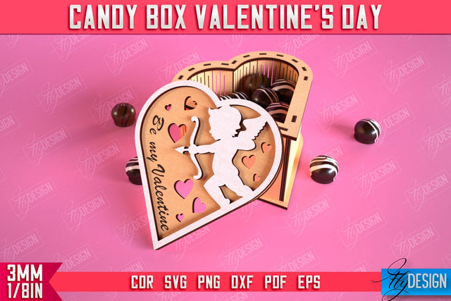 Candy Box Valentine's Day | Candy Treat Box | Heart Shape Box | CNC File SVG Fly Design 