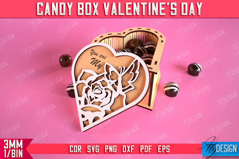 Candy Box Valentine's Day | Candy Treat Box | Heart Shape Box | CNC File SVG Fly Design 