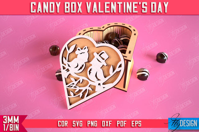 Candy Box Valentine's Day | Candy Treat Box | Heart Shape Box | CNC File SVG Fly Design 