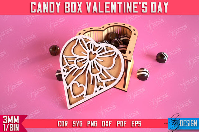 Candy Box Valentine's Day | Candy Treat Box | Heart Shape Box | CNC File SVG Fly Design 