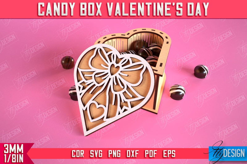 Candy Box Valentine's Day | Candy Treat Box | Heart Shape Box | CNC File SVG Fly Design 
