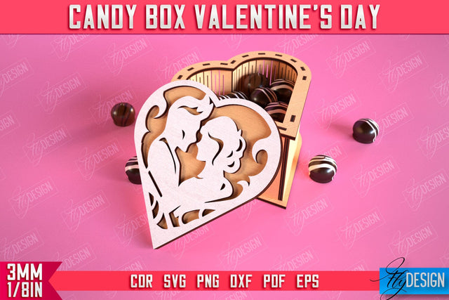 Candy Box Valentine's Day | Candy Treat Box | Heart Shape Box | CNC File SVG Fly Design 