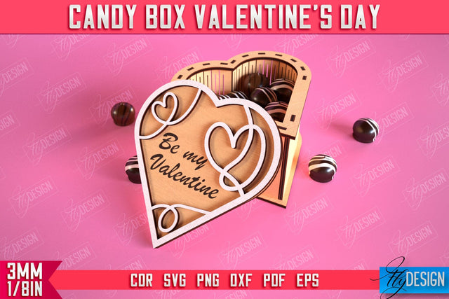 Candy Box Valentine's Day | Candy Treat Box | Heart Shape Box | CNC File SVG Fly Design 