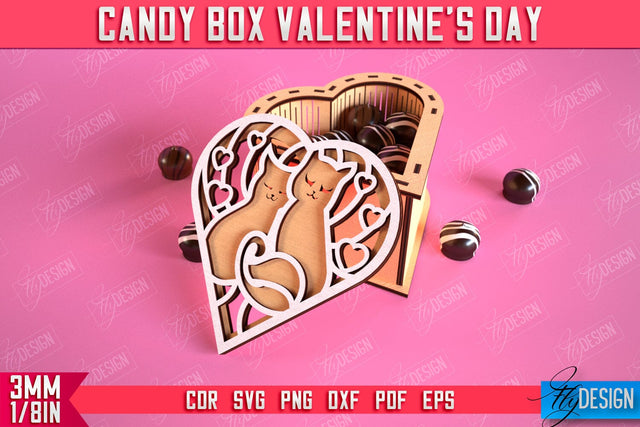 Candy Box Valentine's Day | Candy Treat Box | Heart Shape Box | CNC File SVG Fly Design 