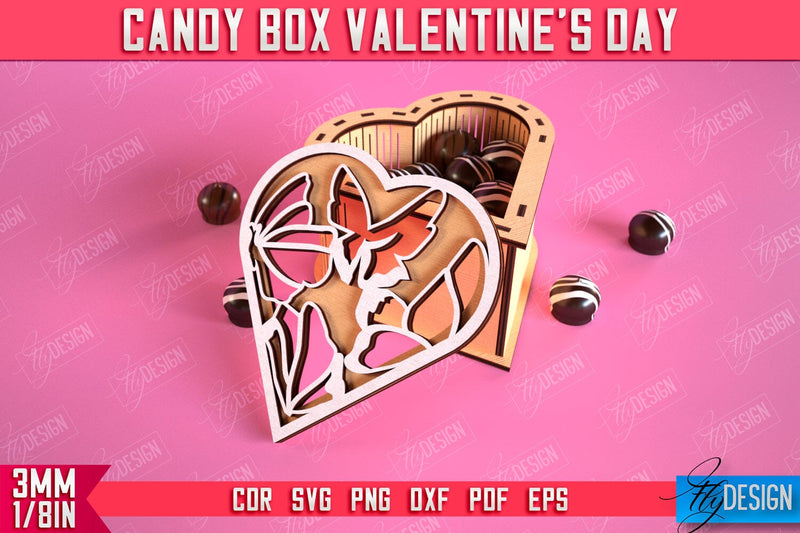 Candy Box Valentine's Day | Candy Treat Box | Heart Shape Box | CNC File SVG Fly Design 
