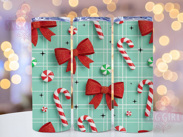 Candy Cane Bow Christmas Tumbler, Red And White, Christmas Wrap, Holiday Tumbler, Festive Pattern, 20oz Tumbler, Sublimation Print Sublimation SvggirlplusArt 