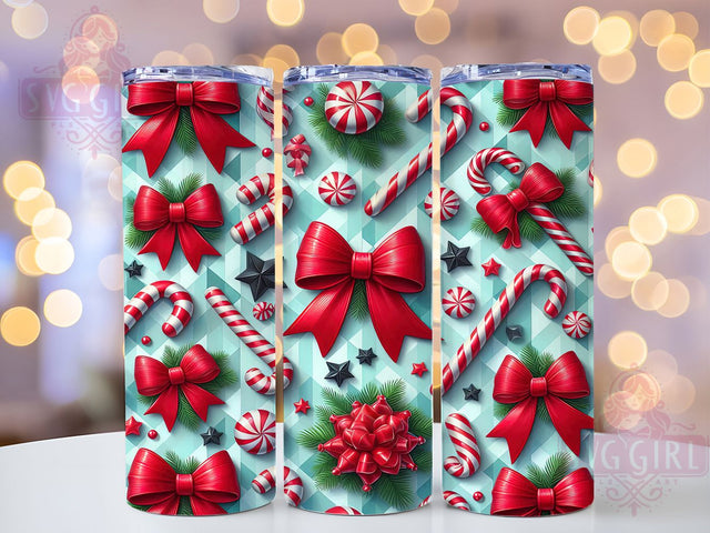 Candy Cane Bow Christmas Tumbler, Red And White, Christmas Wrap, Holiday Tumbler, Festive Pattern, 20oz Tumbler, Sublimation Print Sublimation SvggirlplusArt 
