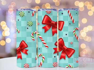 Candy Cane Bow Christmas Tumbler, Red And White, Christmas Wrap, Holiday Tumbler, Festive Pattern, 20oz Tumbler, Sublimation Print Sublimation SvggirlplusArt 