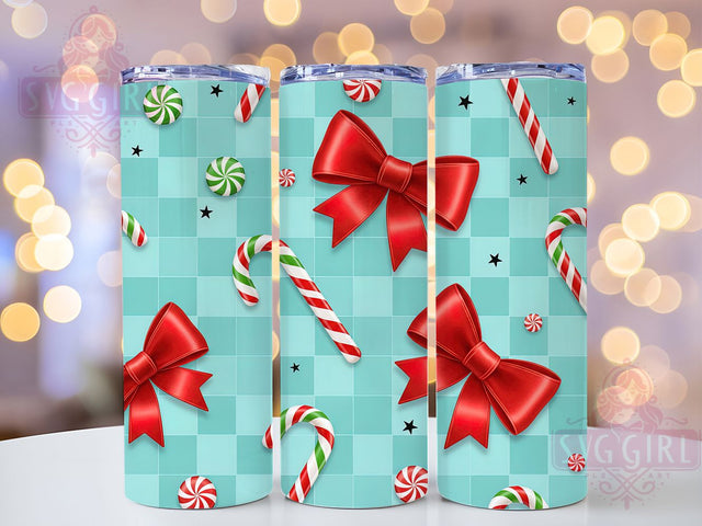 Candy Cane Bow Christmas Tumbler, Red And White, Christmas Wrap, Holiday Tumbler, Festive Pattern, 20oz Tumbler, Sublimation Print Sublimation SvggirlplusArt 