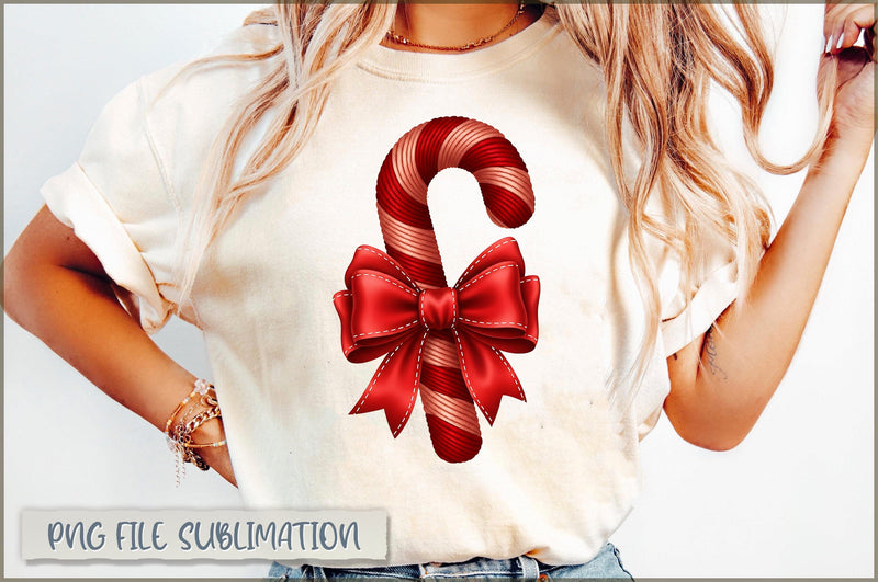 Candy Cane Christmas Coquette Bow PNG Sublimation Shetara Begum 