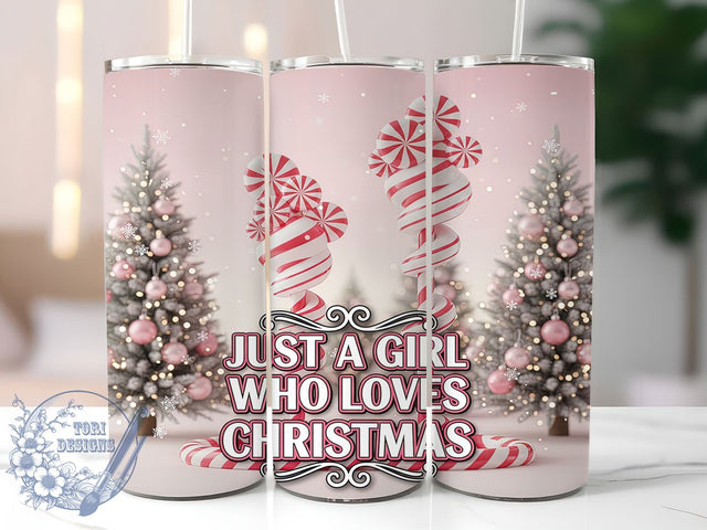 Candy Cane Christmas Tree Girl Tumbler, Just a Girl Who Loves Christmas Wrap, 20oz Tumbler Sublimation, Festive Candy Cane Design, Cute Holiday Sublimation, Cozy Winter Tumbler, Seasonal Christmas Wrap Sublimation ToriDesigns 