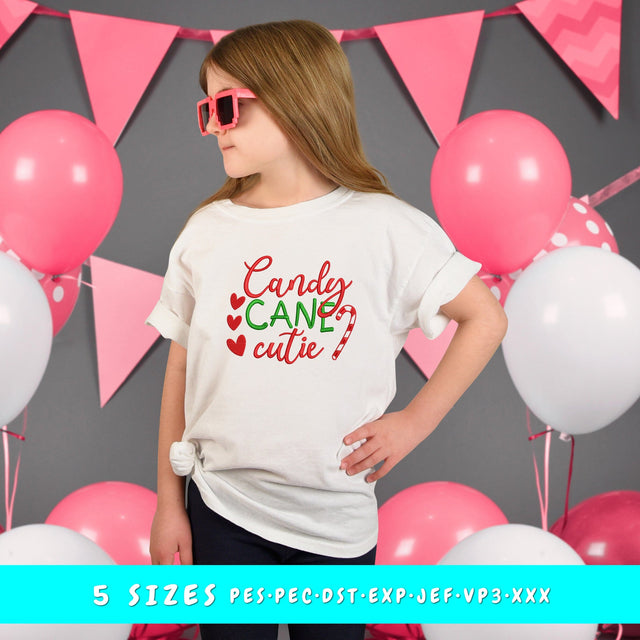 Candy Cane Cutie Embroidery Design | Cute Christmas Kids Embroidery File | Holiday Girl Shirt Machine Embroidery | 5 Sizes Embroidery/Applique DESIGNS HappyDesignStudio 