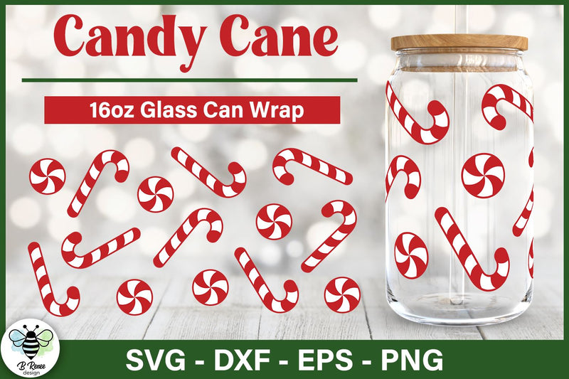 Candy Cane Glass Can Wrap | Christmas SVG SVG B Renee Design 