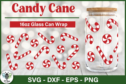 Candy Cane Glass Can Wrap | Christmas SVG SVG B Renee Design 