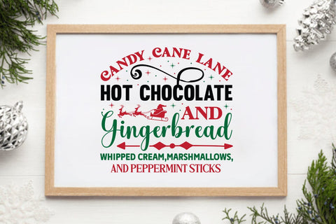 Candy cane lane hot chocolate and gingerbread whipped cream marshmallows and peppermint sticks SVG Angelina750 