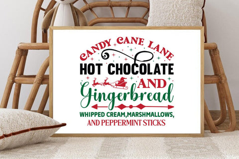 Candy cane lane hot chocolate and gingerbread whipped cream marshmallows and peppermint sticks SVG Angelina750 