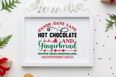 Candy cane lane hot chocolate and gingerbread whipped cream marshmallows and peppermint sticks SVG Angelina750 