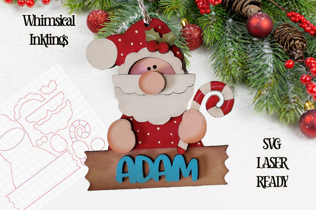 Candy cane Santa Sign Ornament Laser SVG SVG Whimsical Inklings 