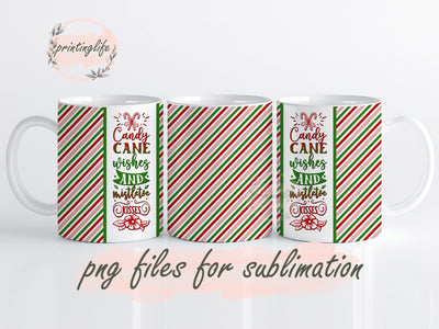 Candy Cane Wishes Mug Wrap Design, Instant Digital Design Download Mug Wrap Design, Mug Design PNG Sublimation PrintingLife 