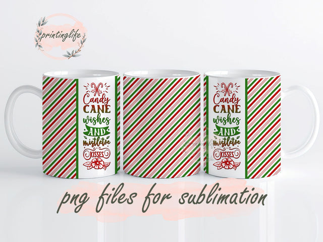 Candy Cane Wishes Mug Wrap Design, Instant Digital Design Download Mug Wrap Design, Mug Design PNG Sublimation PrintingLife 