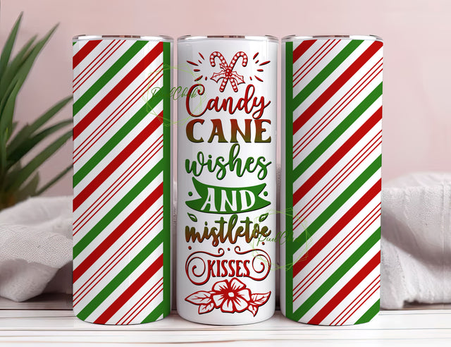 Candy Cane Wishes Tumbler Design, 20oz Skinny Tumbler Wrap, Candy Cane Tumbler Wrap Sublimation PixelChick 