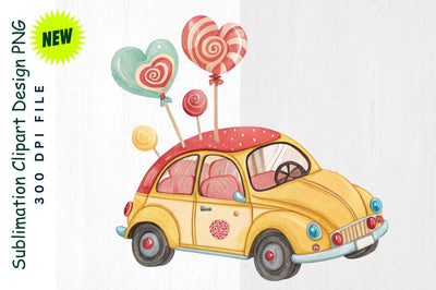 Candy Car with Heart Shaped Lollipops Sublimation Clipart Sublimation Regulrcrative 