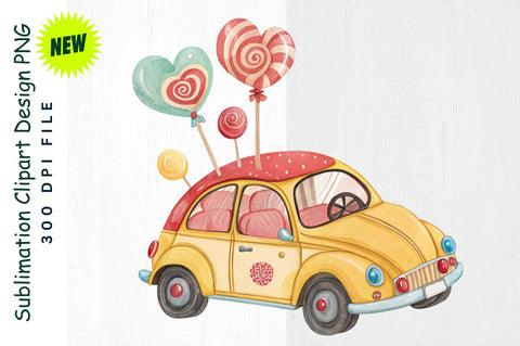 Candy Car with Heart Shaped Lollipops Sublimation Clipart Sublimation Regulrcrative 