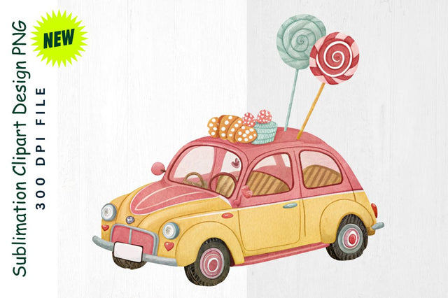 Candy Car with Heart Shaped Lollipops Sublimation Clipart Sublimation Regulrcrative 