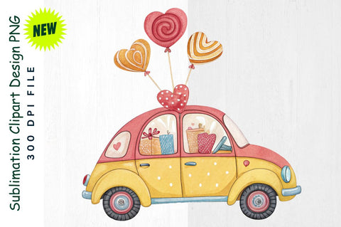 Candy Car with Heart Shaped Lollipops Sublimation Clipart Sublimation Regulrcrative 