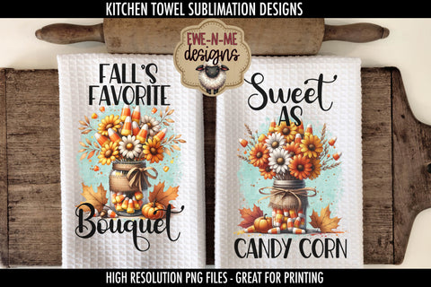 Candy Corn Bouquets - Fall Kitchen Towel Sublimation PNGs Sublimation Ewe-N-Me Designs 