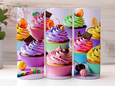 Candy Cupcake Magic 20oz Tumbler, Candy Theme, Cupcake Design, Sweet Motif, Whimsical Charm, Colorful Pattern, Skinny Tumbler, Sublimation PNG Sublimation Lara' s Designs 