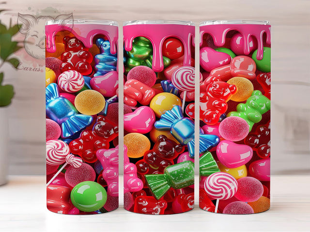 Candy Explosion Fun 20oz Tumbler, Candy Theme, Explosion Effect, Fun Style, Colorful Design, Playful Motif, Skinny Tumbler, Sublimation PNG Sublimation Lara' s Designs 