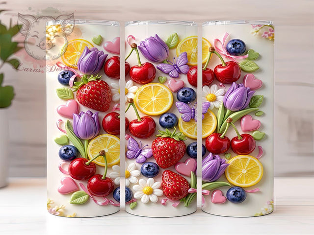 Candy Fruit Butterfly 20oz Tumbler, Candy Theme, Fruit Motif, Butterfly Accent, Whimsical Style, Playful Charm, Skinny Tumbler, Sublimation PNG Sublimation Lara' s Designs 