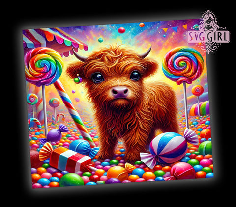 Candy Land Highland Cow Colorful 20oz Tumbler Wrap, Cow Sublimation, Colorful Cow Design, Cute Cow Gift, Sweet Treat Tumbler Sublimation SvggirlplusArt 