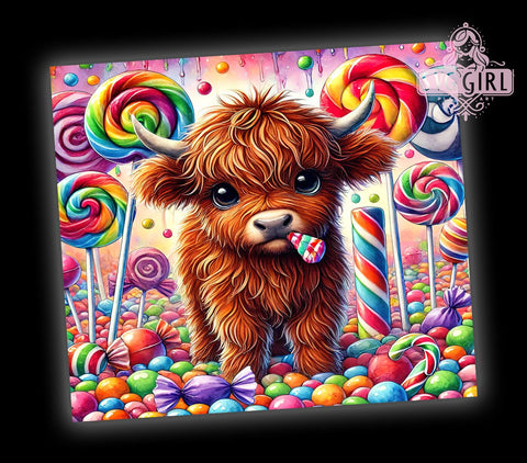 Candy Land Highland Cow Colorful 20oz Tumbler Wrap, Cow Sublimation, Colorful Cow Design, Cute Cow Gift, Sweet Treat Tumbler Sublimation SvggirlplusArt 