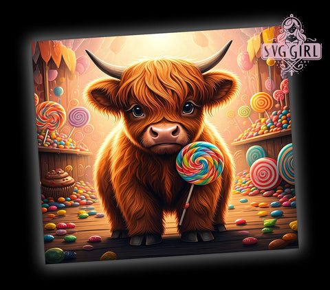 Candy Land Highland Cow Colorful 20oz Tumbler Wrap, Cow Sublimation, Colorful Cow Design, Cute Cow Gift, Sweet Treat Tumbler Sublimation SvggirlplusArt 