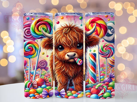 Candy Land Highland Cow Colorful 20oz Tumbler Wrap, Cow Sublimation, Colorful Cow Design, Cute Cow Gift, Sweet Treat Tumbler Sublimation SvggirlplusArt 
