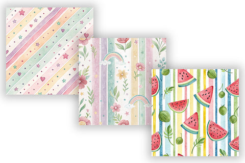 Candy Stripe Digital Paper Pack, Seamless Watercolor Pattern Bundle, Printable Scrapbook Paper, Sweet Rainbow Design Collection Digital Pattern FloridPrintables 