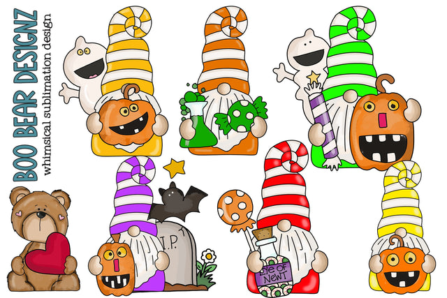 Candy Stripe Halloween Gnome Clipart Sublimation Boo Bear Designz 