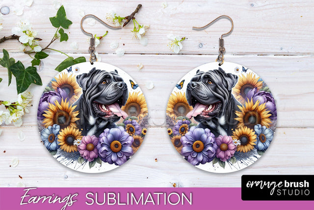 Cane Corso Earrings - Dog Mom Floral Round Earring Sublimation Sublimation OrangeBrushStudio 